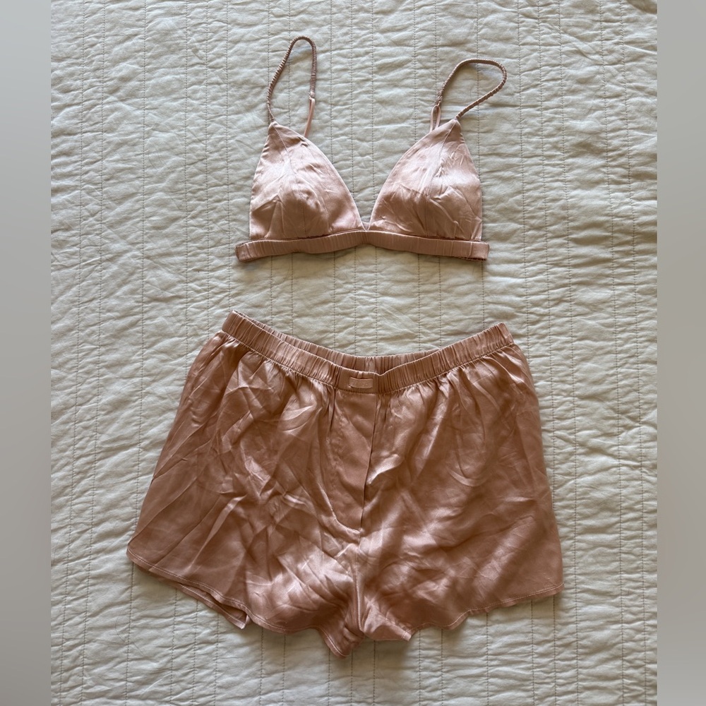 Skims Silk Lightly Lined Bralette and Silk Shorts set